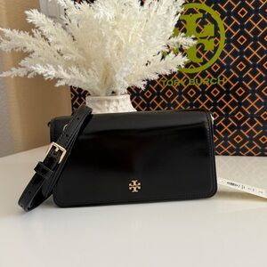 NWT, emerson patent mini crossbody bag in black 157730 leather